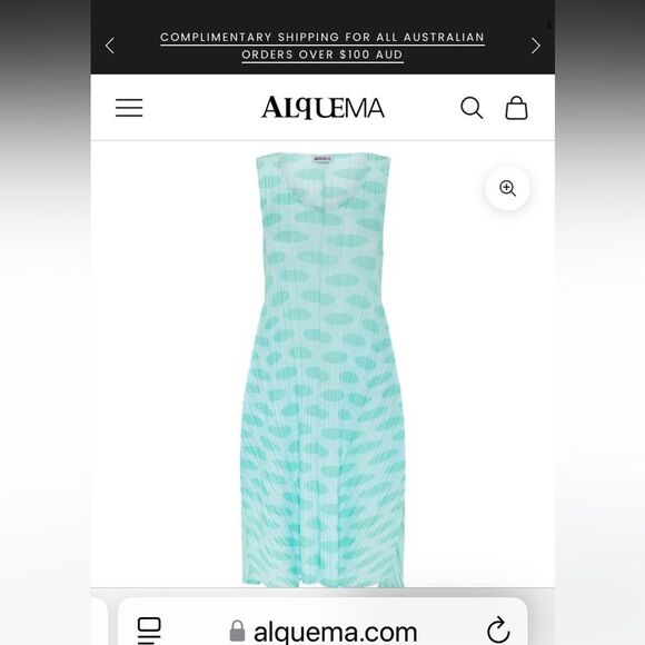 Alquema NWOT Aqua & green polka dot hand pleated midi dress w/pockets - Picture 4 of 15